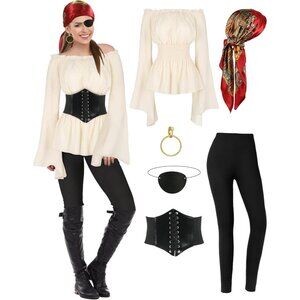 Pirate Costume Women's Renaissance Full Outfit Halloween Costume LARGE